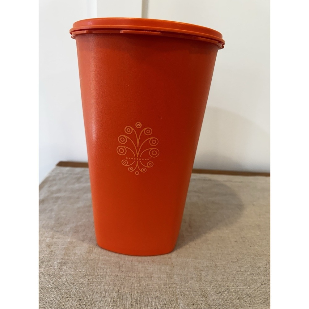 Tupperware Vintage Orange Container Canister with Lid 10"